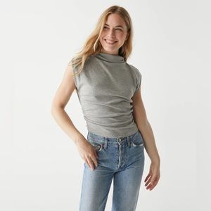 NWOT Michael Stars Amara Mock Neck Powershoulder Ultra Rib Heather Gray Size M